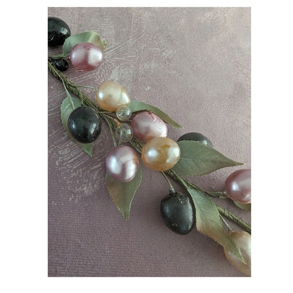 CLEARANCE SALE 14" Vintage Cherry Berry Garland NOS Millinery Pale Pink Gold Black Pearl Finish from Germany  for Hats Crafts As Is