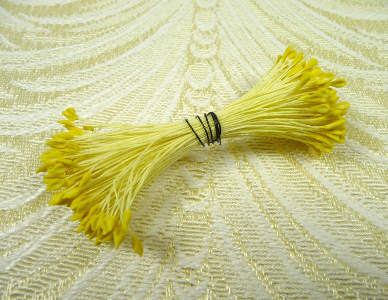 Vintage Millinery Stamens Yellow Anther Tip Bunch of Double Ended NOS Germany for Hats, Crafts, Flower Making Supply image 2
