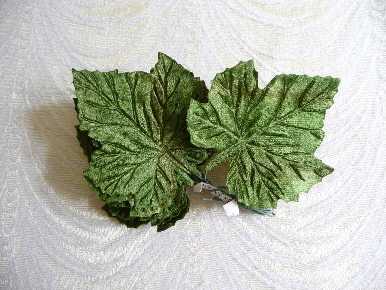 Vintage Velvet Leaves Green Maple Grape Millinery Bunch of 12 NOS for Crafts Hats Velvet Fall Crafts Pumpkins 7LS0006G image 4