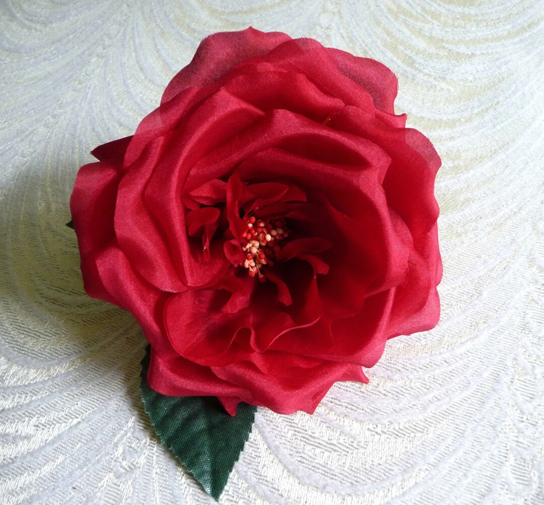 Silk Cabbage Rose Rich Red NOS Vintage Millinery Flower for Hats