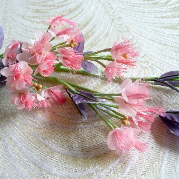 Vintage Forget Me Nots Spray of Peachy Pink with Leaves for Hats, Fascinators, Weddings, Head Bands, Floral Arrangements