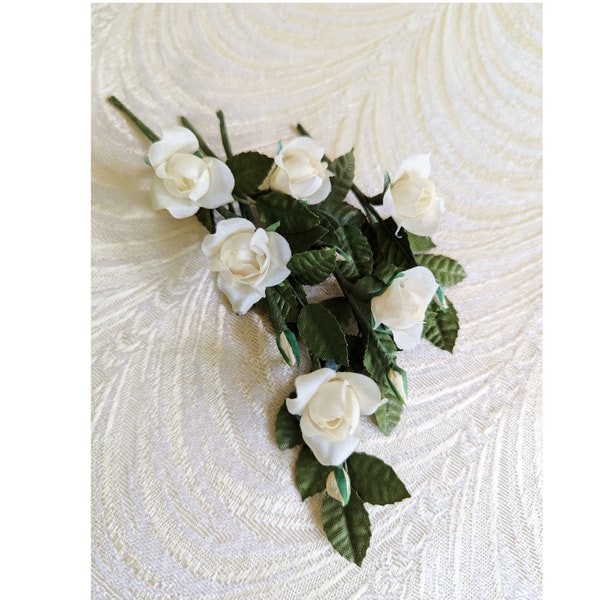 Tiny .75" Ivory Roses with Buds Set of 6 Sprigs for Dolls Corsages Boutonnieres Vintage NOS for Crafts Ivory Small Silk Flowers 3FV0125I