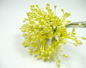 Vintage Millinery Stamens Peps Pips Lemon Yellow Pearly Tips Bunch of 12 Clusters NOS for Flower Making Corsage Crafts