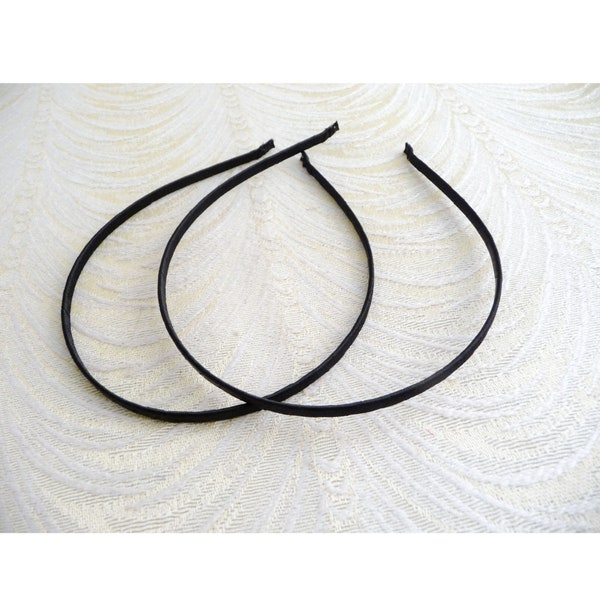 Two Black Satin Ribbon Wrapped 5mm Blank Metal Headbands for Fascinators Hats DIY Hair Accessories