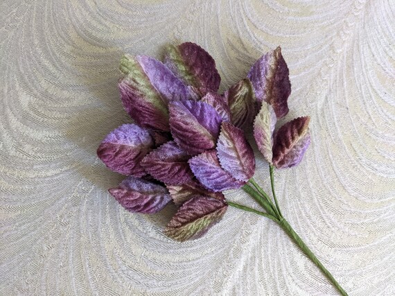 Vintage Style Velvet Millinery Lavender & Green Leaves New 