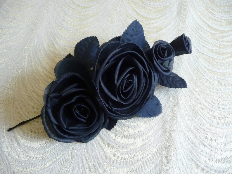 Hats Millinery Flowers 3FN0061N Gowns Dark Navy Blue Silk Roses and Buds for Corsage