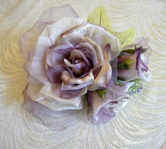 LARGE VELVET and ORGANZA MILLINERY ROSE CREAM