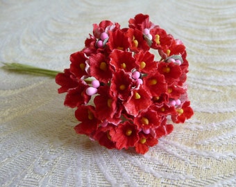 Vintage Paper Forget Me Not Flowers NOS Tiny Cherry Red Bunch for Dolls Crafts Small Blossoms