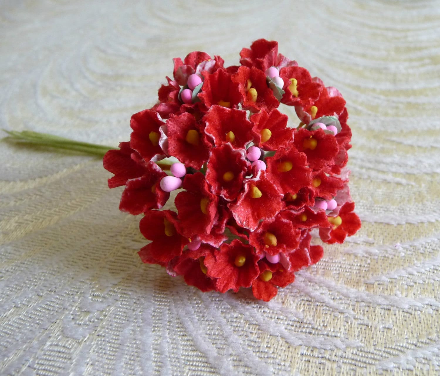SALE Vintage Paper Forget Me Not Flowers NOS Tiny Cherry Red
