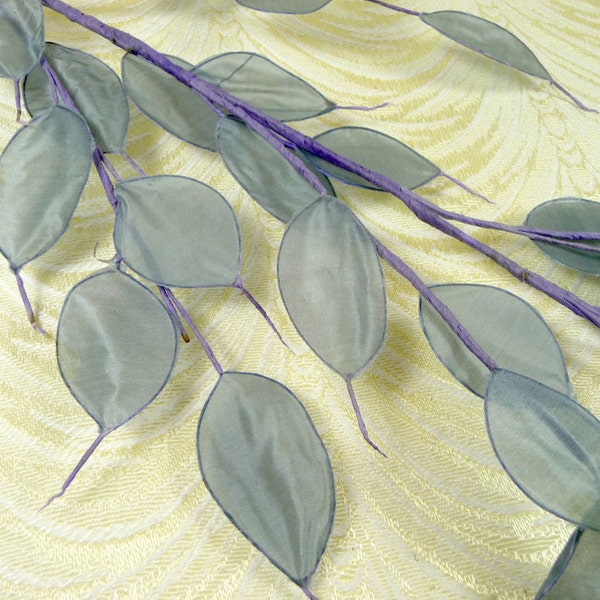 Vintage Silk Lunaria Pods Leaves Gray Large Millinery Honesty Spray of 33 NOS for Floral Arrangements Bouquets Hats Crafts