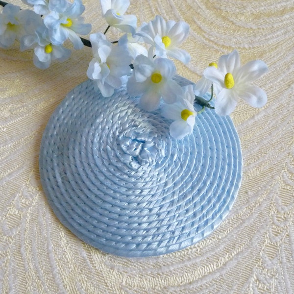 Small Round Fascinator Base Light Blue with Comb for DIY Straw Millinery Hat Projects