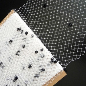 9 Inch White Veil Black Dot Veiling for Hats Millinery Chenille Spotted Birdcage Russian French Netting DIY Veils Blushers Fascinators