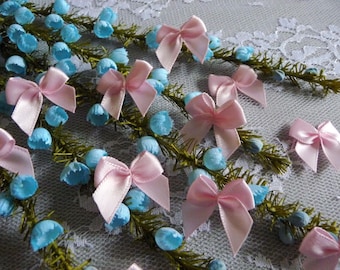 CLEARANCE SALE 50 Vintage Small Pink Bows Satin Ribbon Appliques 1"