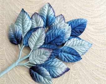 NEW COLOR Velvet Leaves Blue Ombre Millinery Beautiful Spray of 18 for Hats Hair Scrapbooking, Fascinators Crafts 7LN000B