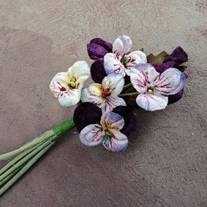 Velvet Millinery Pansies Purple Bunch of Six Old Fashioned Flowers for ...