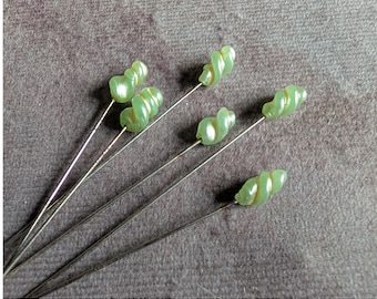 Vintage Mint Green Glass Head Pins Set of Six