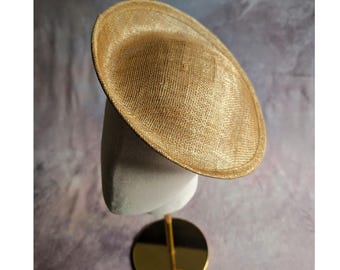 9.5" Honey Gold Scoop Saucer Hatinator Hat Base Sinamay Straw with Sleeve for Headband or Clip DIY Millinery Supply Not Ready to Wear