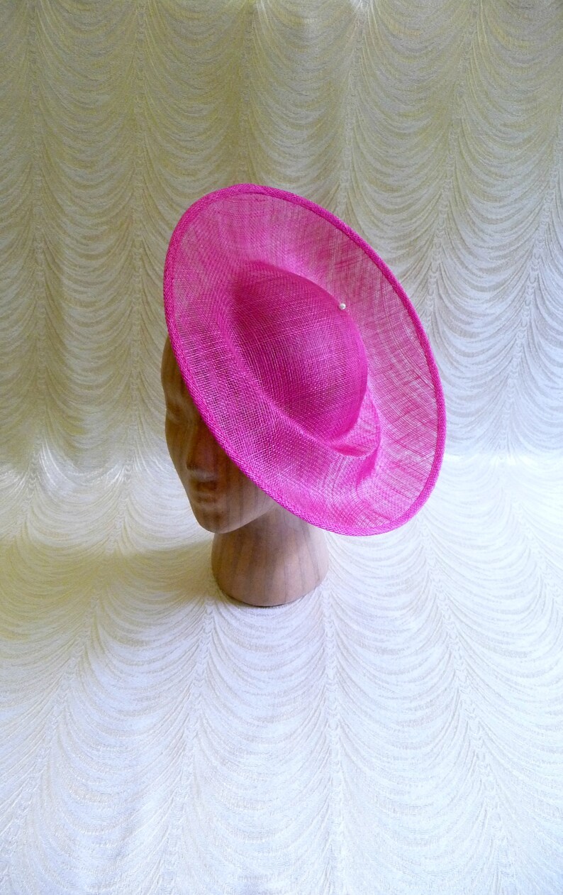 Fuchsia Pink Saucer Hat Base Sinamay Straw Fascinator Hat Form for DIY Millinery Supply 12 Inch Round Shape Upturned Brim Not Ready to Wear image 1