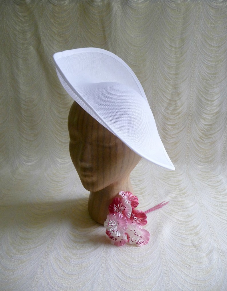 12 White Hatinator Base Fascinator Hat Form for DIY Millinery Supply Buckram 30cm Wide Upturned Brim Not Ready To Wear image 6