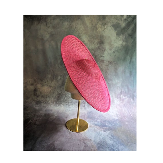 18.5" Hot Pink Hat Base Sinamay Straw Upturned Brim Hatinator Form with Sleeve for Headband DIY Derby Hat Millinery Supply Not Ready to Wear