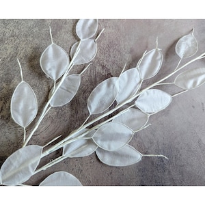 Vintage Silk Lunaria Pods Leaves White Large Millinery Honesty Spray NOS for Floral Arrangements Bouquets Hats Crafts