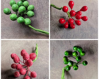 Vintage Millinery Fruit Bunch NOS Green Red YOU CHOOSE 12 Tiny Fruits for Hats Crafts