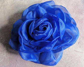 7" Sapphire Blue Rose Millinery Flower with Pin Clip for Hats Gowns Sashes Fascinators