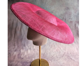 18" Fuchsia Pink Hat Base Sinamay Dome-Style Brim Hatinator Form with Sleeve for Headband DIY Millinery Supply Not Ready to Wear