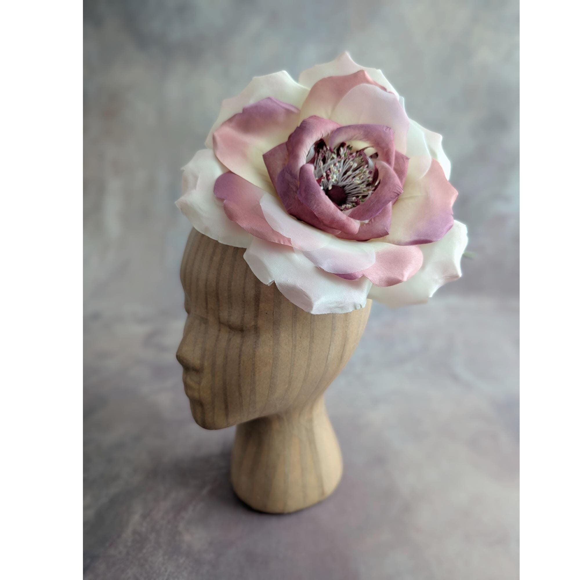 9 Inch Large Ombre Ivory Mauve Pink Rose Millinery Flower  display picture 3