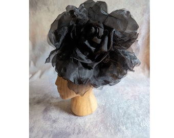 Large 12" Silk and Velvet Black Rose for Hats Gowns Home Dec Fascinators Not Ready to Wear