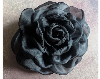 7" Black Rose Millinery Flower with Pin Clip for Hats Gowns Sashes Fascinators