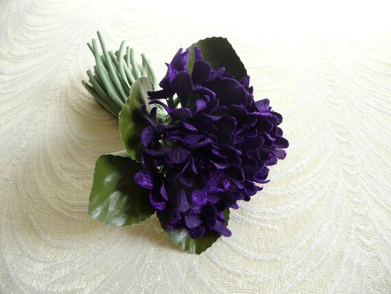 VELVET MILLINERY FLOWER DEEP PURPLE VIOLET TRIM
