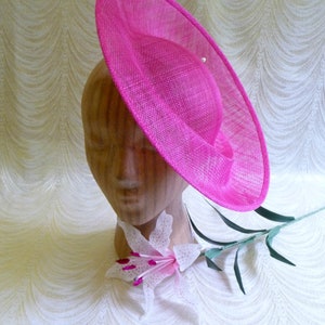 Fuchsia Pink Saucer Hat Base Sinamay Straw Fascinator Hat Form for DIY Millinery Supply 12 Inch Round Shape Upturned Brim Not Ready to Wear image 2