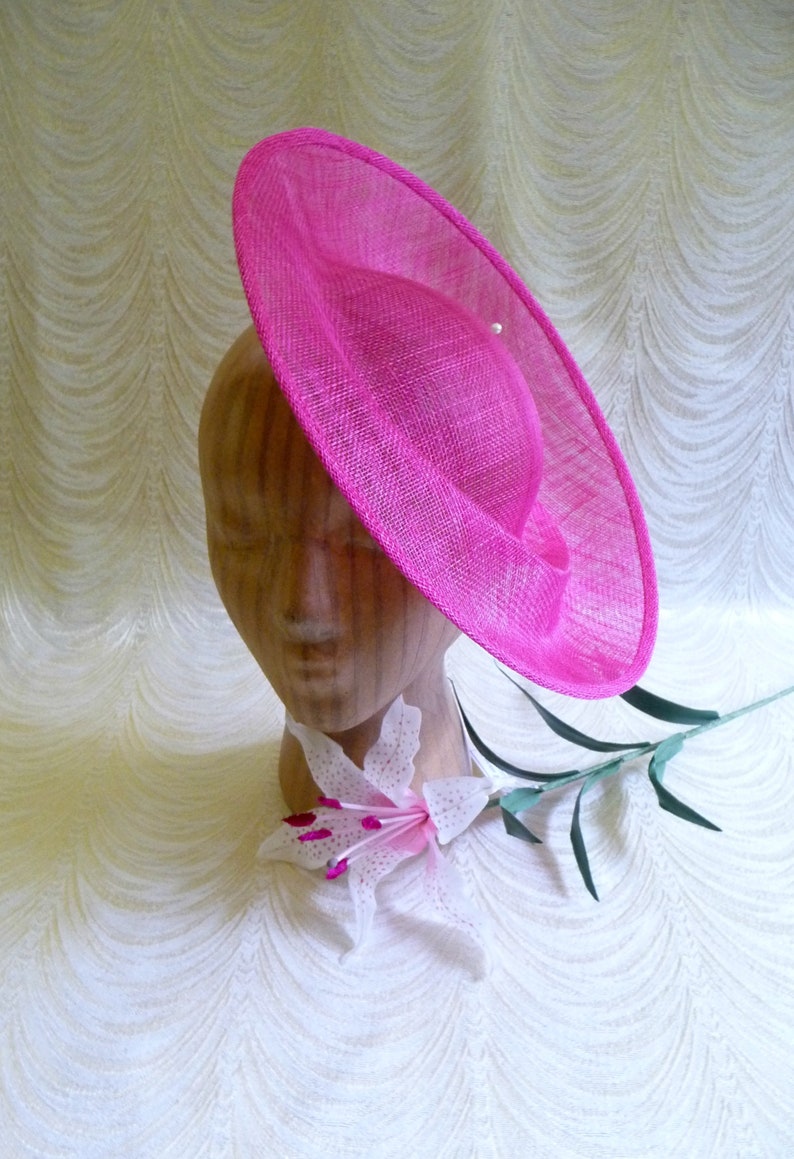 Fuchsia Pink Saucer Hat Base Sinamay Straw Fascinator Hat Form for DIY Millinery Supply 12 Inch Round Shape Upturned Brim Not Ready to Wear image 2