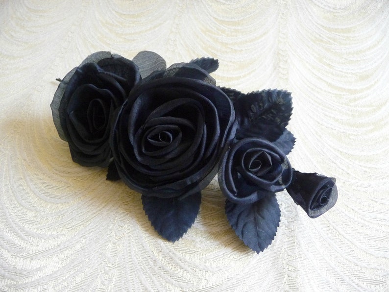 Hats Millinery Flowers 3FN0061N Gowns Dark Navy Blue Silk Roses and Buds for Corsage
