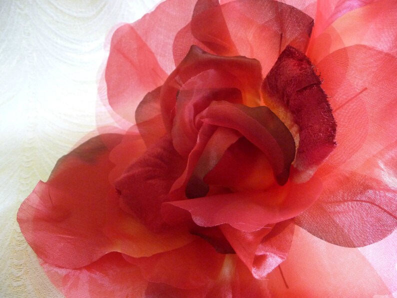 Large Red Silk and Velvet Rose Millinery Flower for Hats Gowns Weddings Home Dec Fascinators