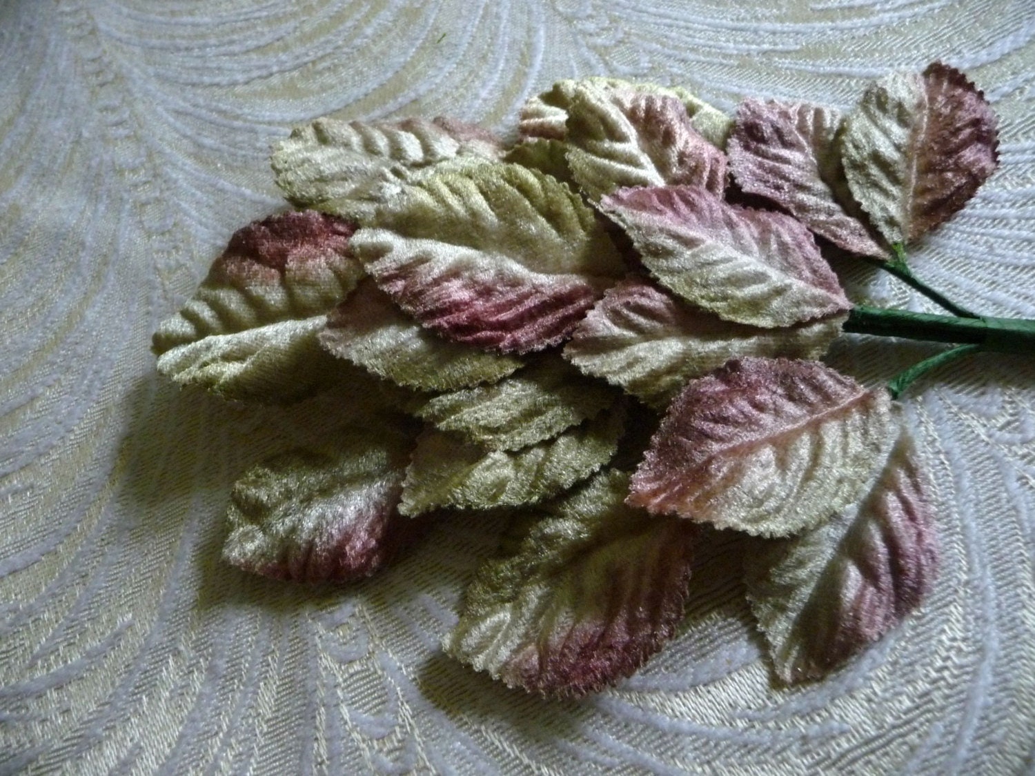 Velvet Millinery Leaves Spray of 18 Beige Pale Green Rose Pink Mauve …