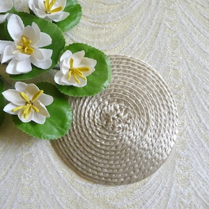 Small Round Fascinator Base Pale Sand Beige with Comb for DIY Straw Millinery Hat Projects
