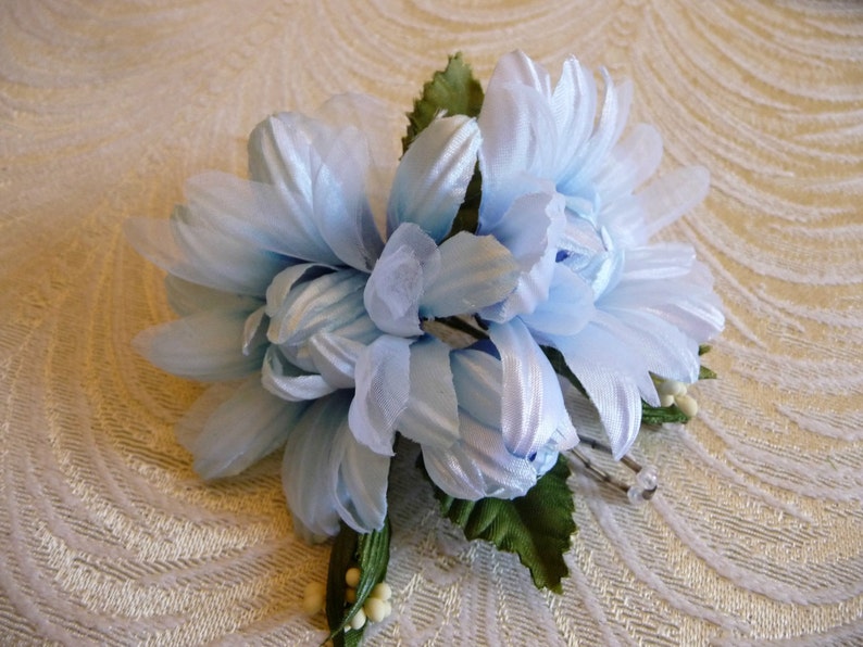 Millinery Daisies Flowers Pale Blue Bunch of Three Satin and Etsy