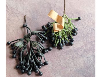 Clearance SALE Lot of 2 AS IS Vintage Berry Bunches from Germany Millinery Berries Black Fruit for Hats Crafts