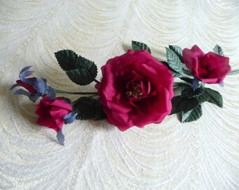 Vtg Millinery Flower Rose 5pc Lot 1 1/8" Cotton Pick Red White Blue or Pink UA 