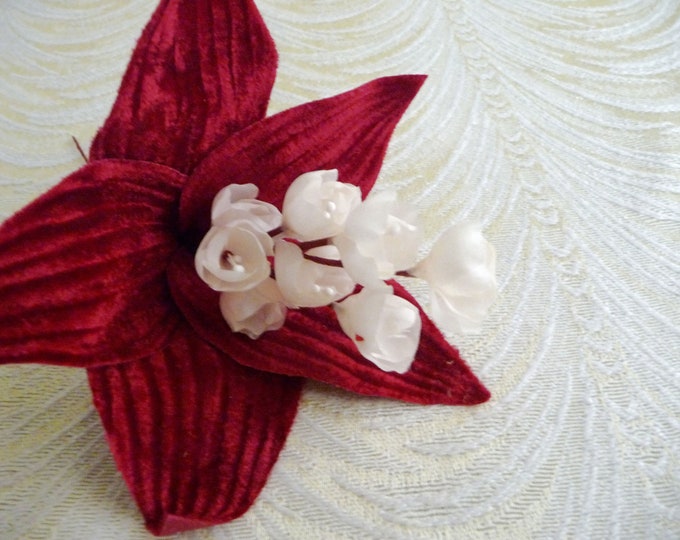 Velvet Millinery Flowers Burgundy Ivory Lily Blossom Cluster Etsy