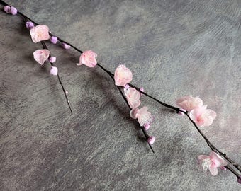 38" Vintage Millinery Cherry Blossoms Long Twig Light Pink Flowers and Buds NOS for Crowns, Hat Brims, Crafts, Wreaths, Home Decor
