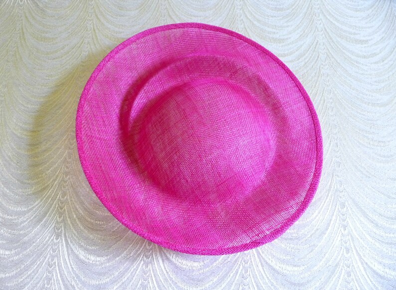 Fuchsia Pink Saucer Hat Base Sinamay Straw Fascinator Hat Form for DIY Millinery Supply 12 Inch Round Shape Upturned Brim Not Ready to Wear image 9