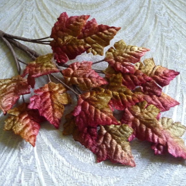 Small Velvet Millinery Leaves Light Rust Gold Russet Red Ombre Beautiful Spray of 18 for Hats Scrapbooking, Autumn Fall 7LN0002RT