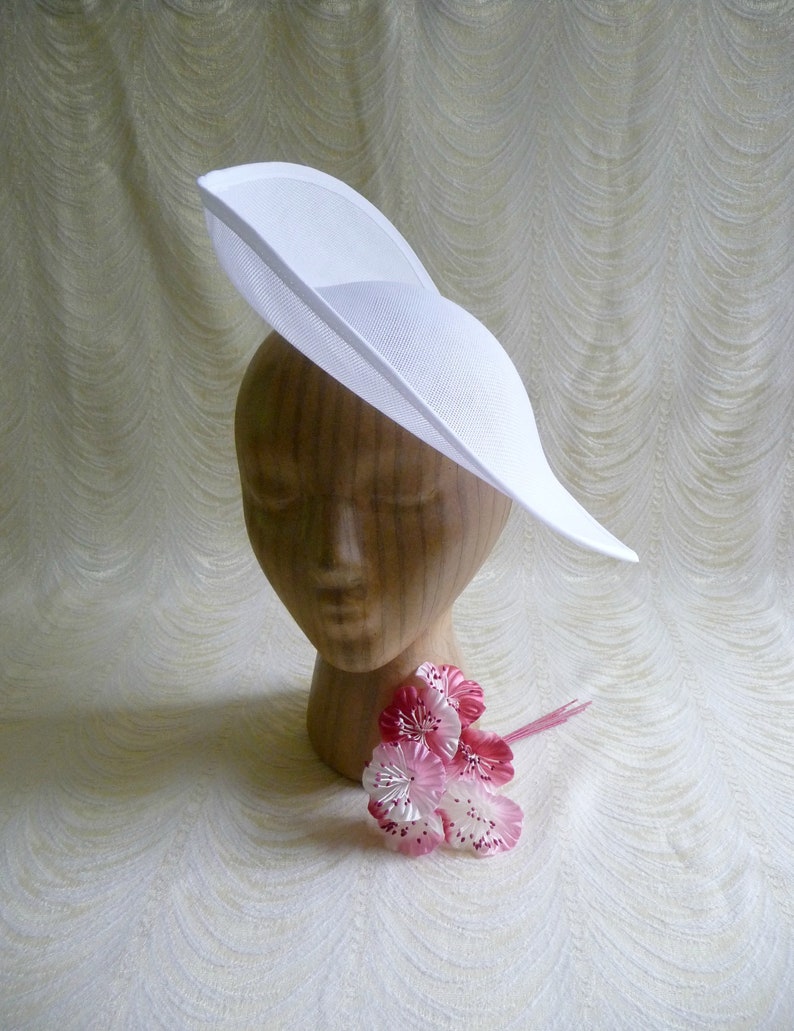 12 White Hatinator Base Fascinator Hat Form for DIY Millinery Supply Buckram 30cm Wide Upturned Brim Not Ready To Wear image 1