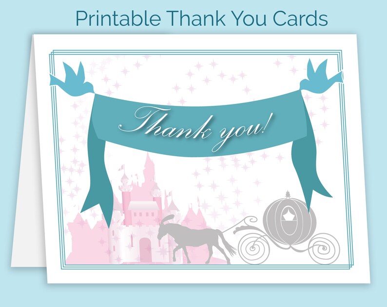 Bridal Shower Castle Fairytale 4.25x5.5 1 or 2 per 8.5x11 page Disney Wedding Thank You Card Files Instant Download Printable