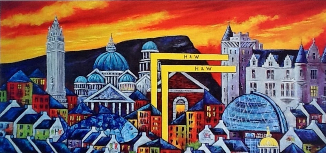 Belfast cityscape iconic buildings Belfast print wall Etsy