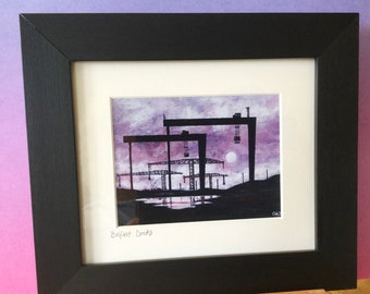 Belfast Docks print from original art by OliveDuffy, framed