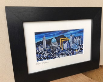 Belfast Cityscape framed print, from original art by OliveDuffy